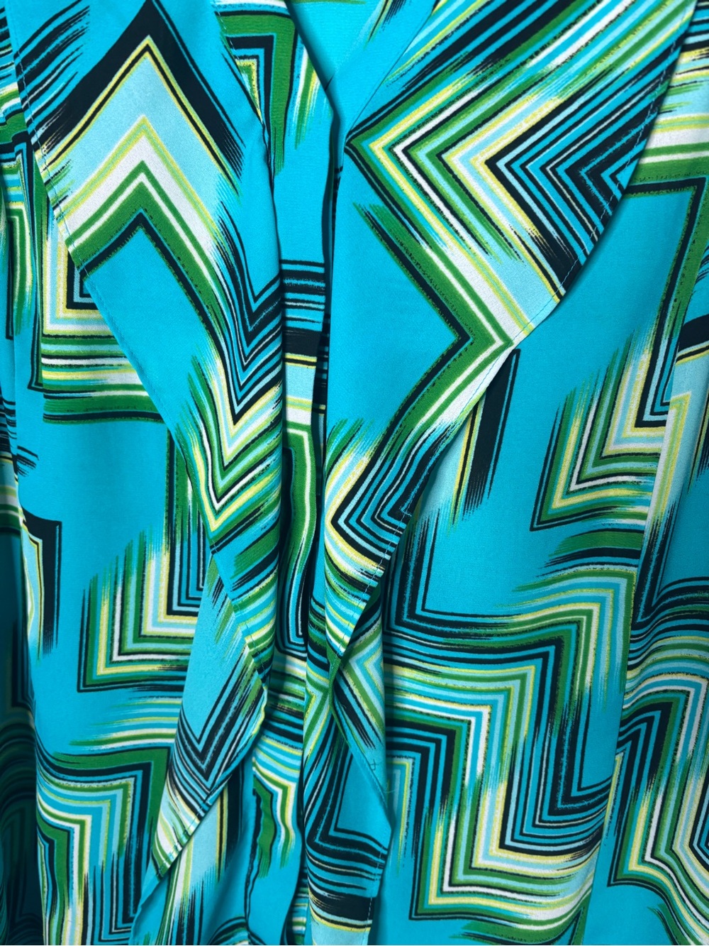 Worthington Blue & Green Abstract Print Ruffle V Neck Blouse XL - Picture 5 of 7